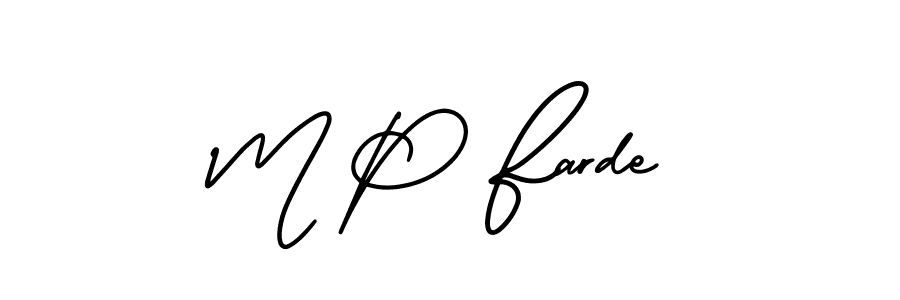 How to make M P Farde name signature. Use AmerikaSignatureDemo-Regular style for creating short signs online. This is the latest handwritten sign. M P Farde signature style 3 images and pictures png