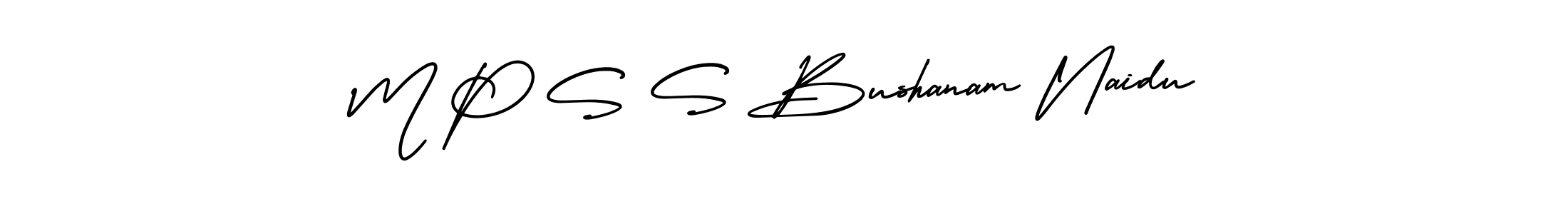 This is the best signature style for the M P S S Bushanam Naidu name. Also you like these signature font (AmerikaSignatureDemo-Regular). Mix name signature. M P S S Bushanam Naidu signature style 3 images and pictures png