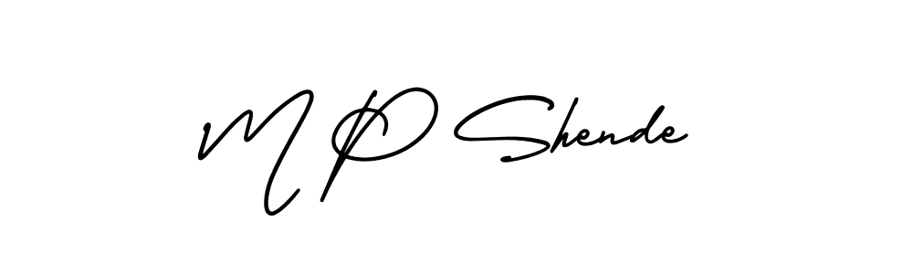 You should practise on your own different ways (AmerikaSignatureDemo-Regular) to write your name (M P Shende) in signature. don't let someone else do it for you. M P Shende signature style 3 images and pictures png