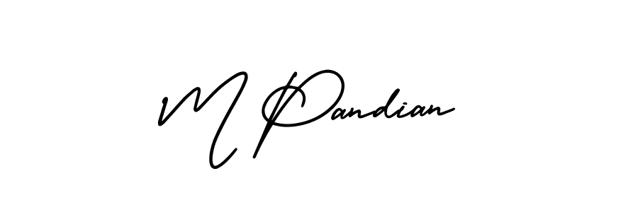 You should practise on your own different ways (AmerikaSignatureDemo-Regular) to write your name (M Pandian) in signature. don't let someone else do it for you. M Pandian signature style 3 images and pictures png
