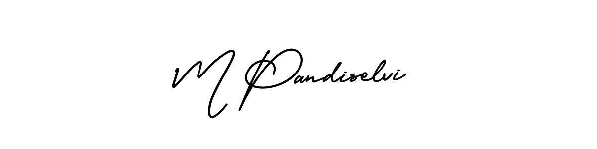 This is the best signature style for the M Pandiselvi name. Also you like these signature font (AmerikaSignatureDemo-Regular). Mix name signature. M Pandiselvi signature style 3 images and pictures png