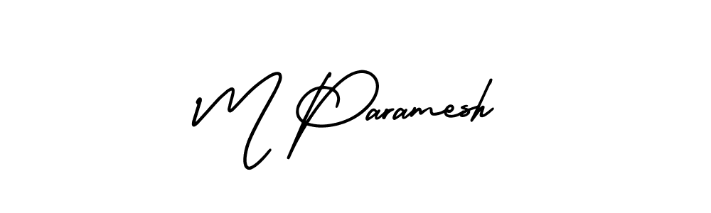 How to make M Paramesh name signature. Use AmerikaSignatureDemo-Regular style for creating short signs online. This is the latest handwritten sign. M Paramesh signature style 3 images and pictures png