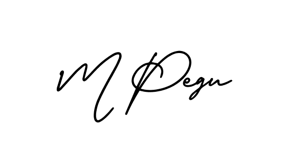 How to make M Pegu name signature. Use AmerikaSignatureDemo-Regular style for creating short signs online. This is the latest handwritten sign. M Pegu signature style 3 images and pictures png