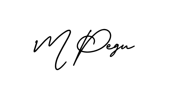 How to make M Pegu name signature. Use AmerikaSignatureDemo-Regular style for creating short signs online. This is the latest handwritten sign. M Pegu signature style 3 images and pictures png