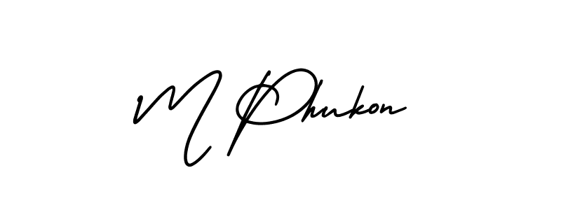 You should practise on your own different ways (AmerikaSignatureDemo-Regular) to write your name (M Phukon) in signature. don't let someone else do it for you. M Phukon signature style 3 images and pictures png