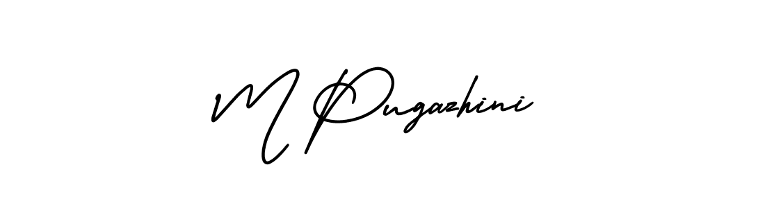if you are searching for the best signature style for your name M Pugazhini. so please give up your signature search. here we have designed multiple signature styles  using AmerikaSignatureDemo-Regular. M Pugazhini signature style 3 images and pictures png