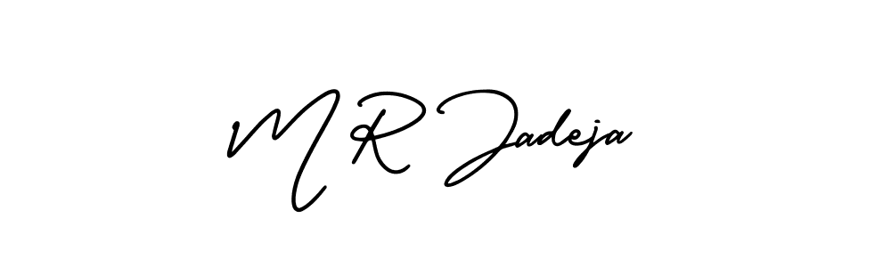 You should practise on your own different ways (AmerikaSignatureDemo-Regular) to write your name (M R Jadeja) in signature. don't let someone else do it for you. M R Jadeja signature style 3 images and pictures png