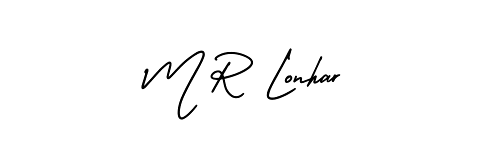 You should practise on your own different ways (AmerikaSignatureDemo-Regular) to write your name (M R Lonhar) in signature. don't let someone else do it for you. M R Lonhar signature style 3 images and pictures png