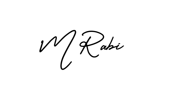 How to make M Rabi name signature. Use AmerikaSignatureDemo-Regular style for creating short signs online. This is the latest handwritten sign. M Rabi signature style 3 images and pictures png