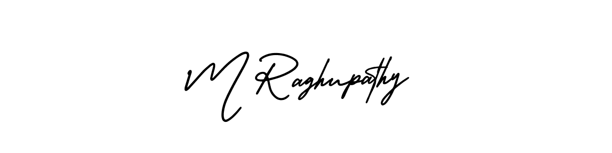 How to make M Raghupathy name signature. Use AmerikaSignatureDemo-Regular style for creating short signs online. This is the latest handwritten sign. M Raghupathy signature style 3 images and pictures png
