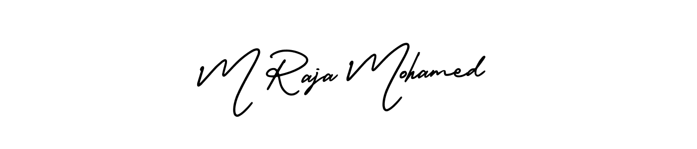You should practise on your own different ways (AmerikaSignatureDemo-Regular) to write your name (M Raja Mohamed) in signature. don't let someone else do it for you. M Raja Mohamed signature style 3 images and pictures png