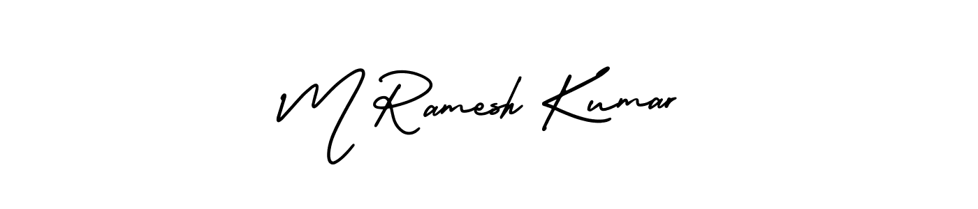 The best way (AmerikaSignatureDemo-Regular) to make a short signature is to pick only two or three words in your name. The name M Ramesh Kumar include a total of six letters. For converting this name. M Ramesh Kumar signature style 3 images and pictures png