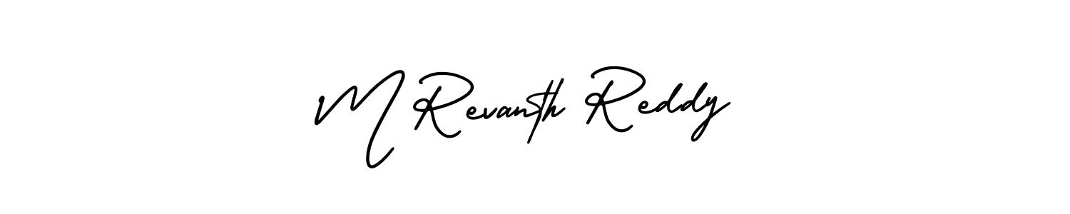 You should practise on your own different ways (AmerikaSignatureDemo-Regular) to write your name (M Revanth Reddy) in signature. don't let someone else do it for you. M Revanth Reddy signature style 3 images and pictures png