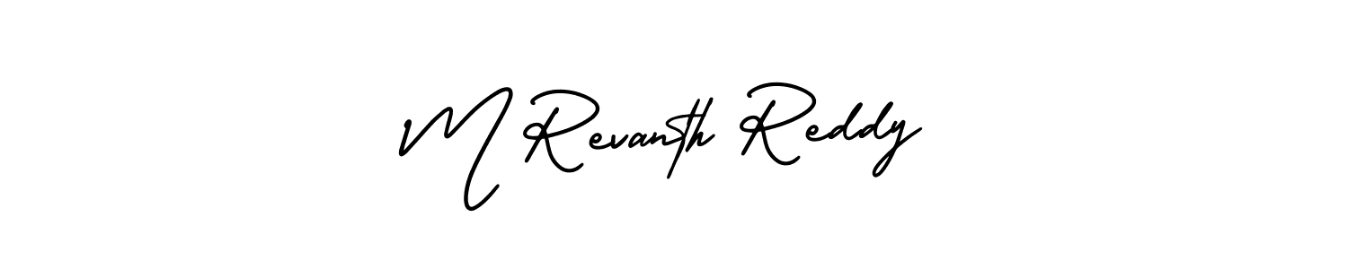 You should practise on your own different ways (AmerikaSignatureDemo-Regular) to write your name (M Revanth Reddy) in signature. don't let someone else do it for you. M Revanth Reddy signature style 3 images and pictures png