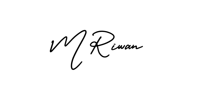 The best way (AmerikaSignatureDemo-Regular) to make a short signature is to pick only two or three words in your name. The name M Riwan include a total of six letters. For converting this name. M Riwan signature style 3 images and pictures png