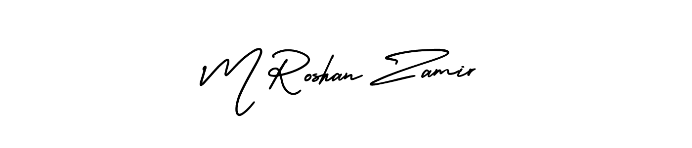 This is the best signature style for the M Roshan Zamir name. Also you like these signature font (AmerikaSignatureDemo-Regular). Mix name signature. M Roshan Zamir signature style 3 images and pictures png