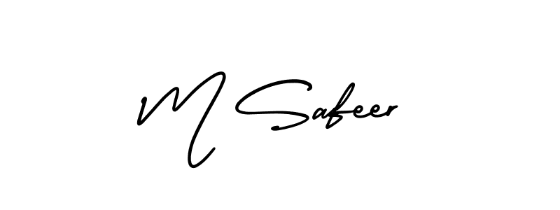 You should practise on your own different ways (AmerikaSignatureDemo-Regular) to write your name (M Safeer) in signature. don't let someone else do it for you. M Safeer signature style 3 images and pictures png