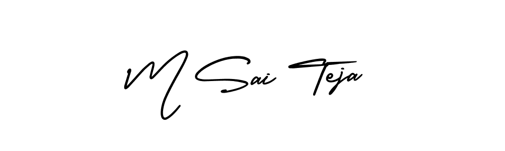 This is the best signature style for the M Sai Teja name. Also you like these signature font (AmerikaSignatureDemo-Regular). Mix name signature. M Sai Teja signature style 3 images and pictures png