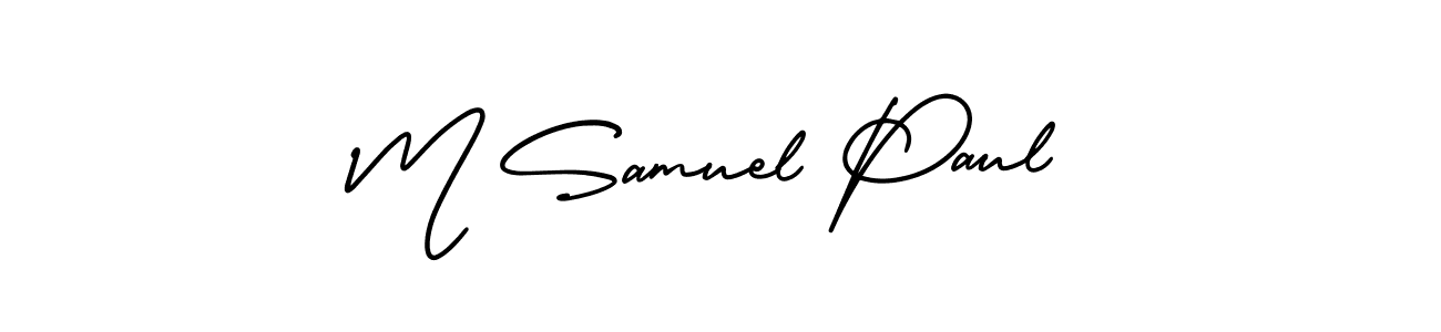 You should practise on your own different ways (AmerikaSignatureDemo-Regular) to write your name (M Samuel Paul) in signature. don't let someone else do it for you. M Samuel Paul signature style 3 images and pictures png