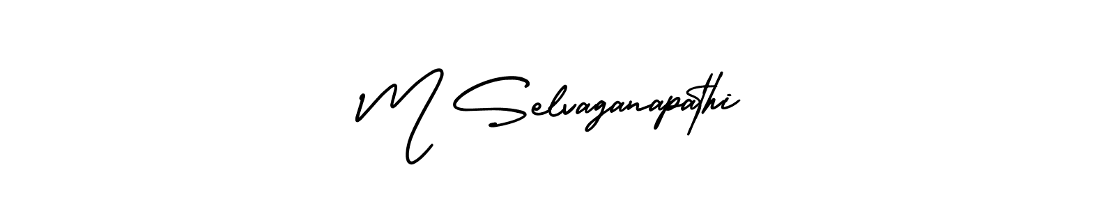 The best way (AmerikaSignatureDemo-Regular) to make a short signature is to pick only two or three words in your name. The name M Selvaganapathi include a total of six letters. For converting this name. M Selvaganapathi signature style 3 images and pictures png