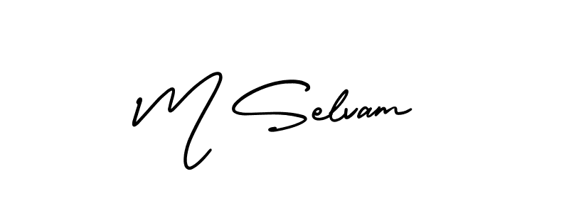 How to make M Selvam name signature. Use AmerikaSignatureDemo-Regular style for creating short signs online. This is the latest handwritten sign. M Selvam signature style 3 images and pictures png