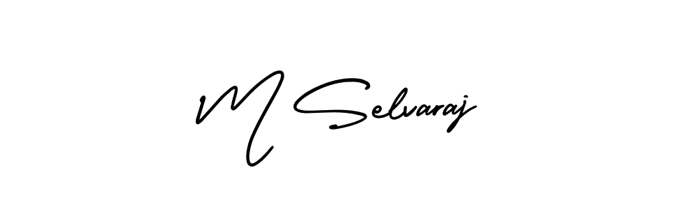 This is the best signature style for the M Selvaraj name. Also you like these signature font (AmerikaSignatureDemo-Regular). Mix name signature. M Selvaraj signature style 3 images and pictures png