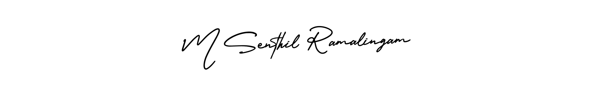 You should practise on your own different ways (AmerikaSignatureDemo-Regular) to write your name (M Senthil Ramalingam) in signature. don't let someone else do it for you. M Senthil Ramalingam signature style 3 images and pictures png