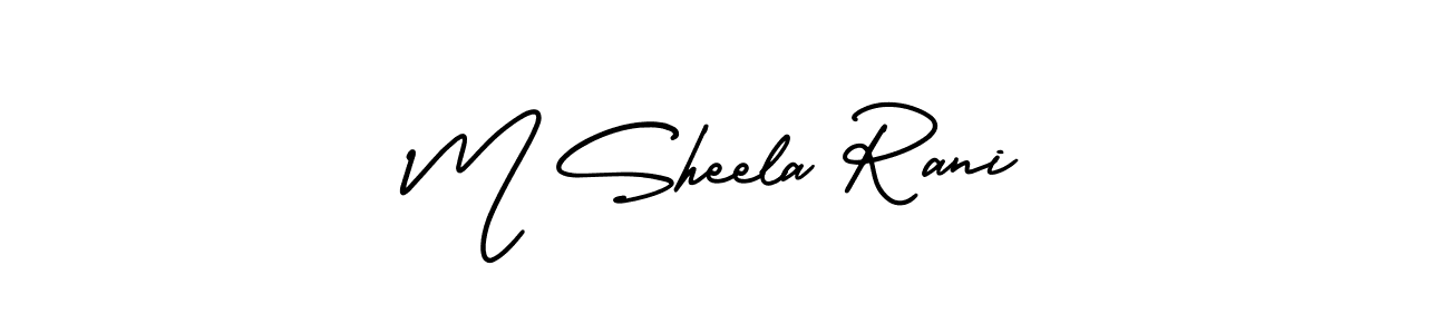 You should practise on your own different ways (AmerikaSignatureDemo-Regular) to write your name (M Sheela Rani) in signature. don't let someone else do it for you. M Sheela Rani signature style 3 images and pictures png