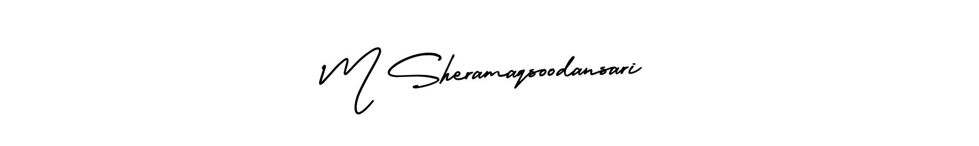 You should practise on your own different ways (AmerikaSignatureDemo-Regular) to write your name (M Sheramaqsoodansari) in signature. don't let someone else do it for you. M Sheramaqsoodansari signature style 3 images and pictures png