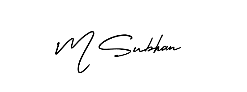 You should practise on your own different ways (AmerikaSignatureDemo-Regular) to write your name (M Subhan) in signature. don't let someone else do it for you. M Subhan signature style 3 images and pictures png