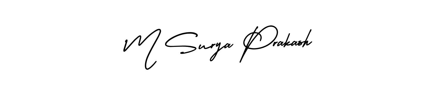 The best way (AmerikaSignatureDemo-Regular) to make a short signature is to pick only two or three words in your name. The name M Surya Prakash include a total of six letters. For converting this name. M Surya Prakash signature style 3 images and pictures png