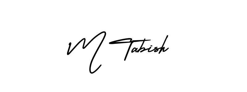 You should practise on your own different ways (AmerikaSignatureDemo-Regular) to write your name (M Tabish) in signature. don't let someone else do it for you. M Tabish signature style 3 images and pictures png