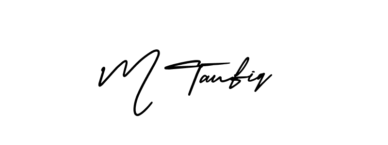 You should practise on your own different ways (AmerikaSignatureDemo-Regular) to write your name (M Taufiq) in signature. don't let someone else do it for you. M Taufiq signature style 3 images and pictures png