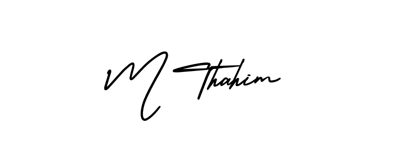 This is the best signature style for the M Thahim name. Also you like these signature font (AmerikaSignatureDemo-Regular). Mix name signature. M Thahim signature style 3 images and pictures png