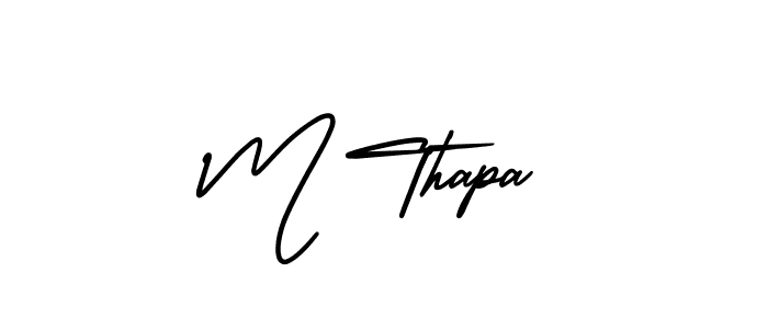 The best way (AmerikaSignatureDemo-Regular) to make a short signature is to pick only two or three words in your name. The name M Thapa include a total of six letters. For converting this name. M Thapa signature style 3 images and pictures png