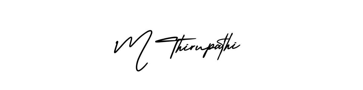 You should practise on your own different ways (AmerikaSignatureDemo-Regular) to write your name (M Thirupathi) in signature. don't let someone else do it for you. M Thirupathi signature style 3 images and pictures png