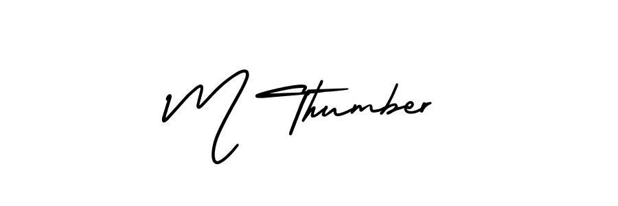 The best way (AmerikaSignatureDemo-Regular) to make a short signature is to pick only two or three words in your name. The name M Thumber include a total of six letters. For converting this name. M Thumber signature style 3 images and pictures png