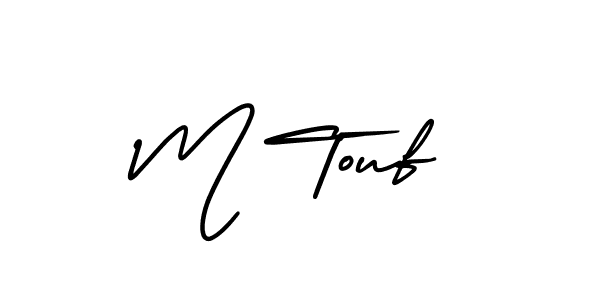 You should practise on your own different ways (AmerikaSignatureDemo-Regular) to write your name (M Touf) in signature. don't let someone else do it for you. M Touf signature style 3 images and pictures png