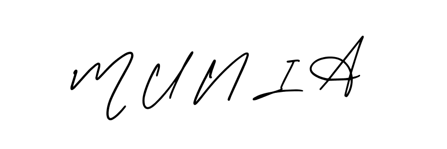 The best way (AmerikaSignatureDemo-Regular) to make a short signature is to pick only two or three words in your name. The name M U N I A include a total of six letters. For converting this name. M U N I A signature style 3 images and pictures png
