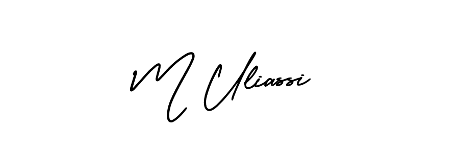 The best way (AmerikaSignatureDemo-Regular) to make a short signature is to pick only two or three words in your name. The name M Uliassi include a total of six letters. For converting this name. M Uliassi signature style 3 images and pictures png