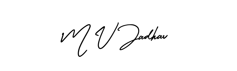The best way (AmerikaSignatureDemo-Regular) to make a short signature is to pick only two or three words in your name. The name M V Jadhav include a total of six letters. For converting this name. M V Jadhav signature style 3 images and pictures png