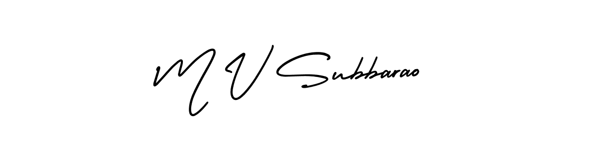 You should practise on your own different ways (AmerikaSignatureDemo-Regular) to write your name (M V Subbarao) in signature. don't let someone else do it for you. M V Subbarao signature style 3 images and pictures png