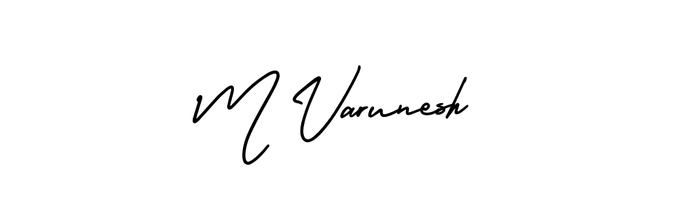 The best way (AmerikaSignatureDemo-Regular) to make a short signature is to pick only two or three words in your name. The name M Varunesh include a total of six letters. For converting this name. M Varunesh signature style 3 images and pictures png
