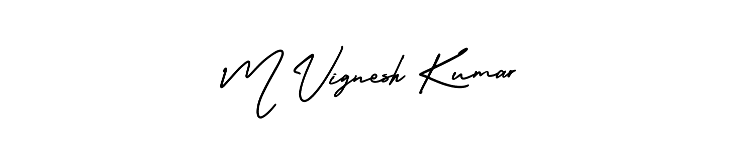 This is the best signature style for the M Vignesh Kumar name. Also you like these signature font (AmerikaSignatureDemo-Regular). Mix name signature. M Vignesh Kumar signature style 3 images and pictures png
