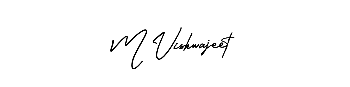 This is the best signature style for the M Vishwajeet name. Also you like these signature font (AmerikaSignatureDemo-Regular). Mix name signature. M Vishwajeet signature style 3 images and pictures png