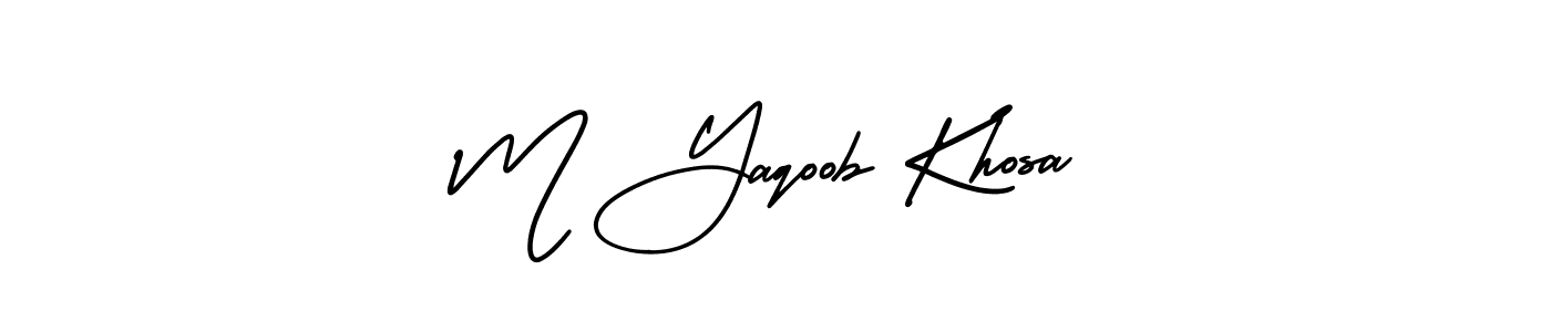 The best way (AmerikaSignatureDemo-Regular) to make a short signature is to pick only two or three words in your name. The name M Yaqoob Khosa include a total of six letters. For converting this name. M Yaqoob Khosa signature style 3 images and pictures png