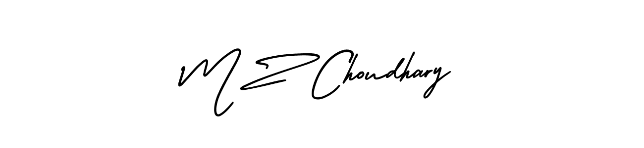 You should practise on your own different ways (AmerikaSignatureDemo-Regular) to write your name (M Z Choudhary) in signature. don't let someone else do it for you. M Z Choudhary signature style 3 images and pictures png
