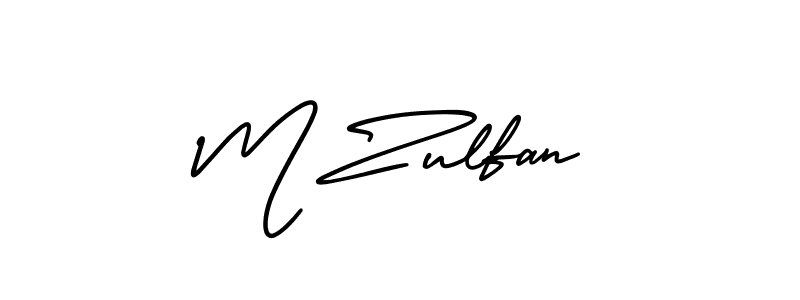 The best way (AmerikaSignatureDemo-Regular) to make a short signature is to pick only two or three words in your name. The name M Zulfan include a total of six letters. For converting this name. M Zulfan signature style 3 images and pictures png