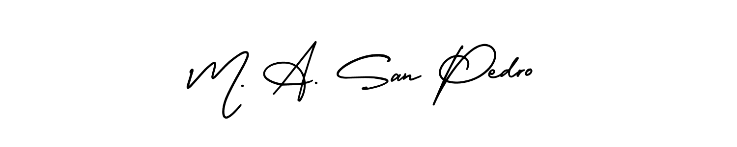 Similarly AmerikaSignatureDemo-Regular is the best handwritten signature design. Signature creator online .You can use it as an online autograph creator for name M. A. San Pedro. M. A. San Pedro signature style 3 images and pictures png