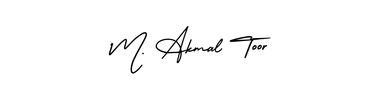 You should practise on your own different ways (AmerikaSignatureDemo-Regular) to write your name (M. Akmal Toor) in signature. don't let someone else do it for you. M. Akmal Toor signature style 3 images and pictures png
